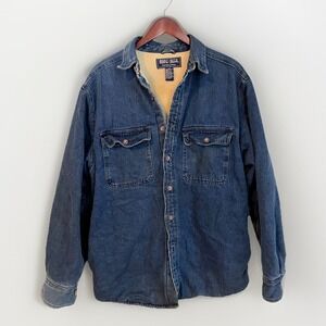 Moose Creek Denim Jeans Jacket Mens M Blue Button Down Sherpa Fleece Lined Coat